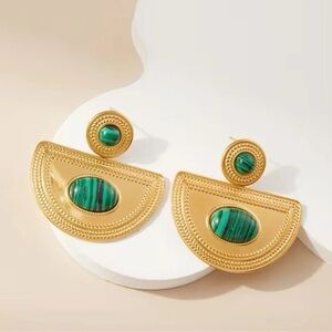 Malachite 18K Gold Stainless Steel Waterproof Earrings